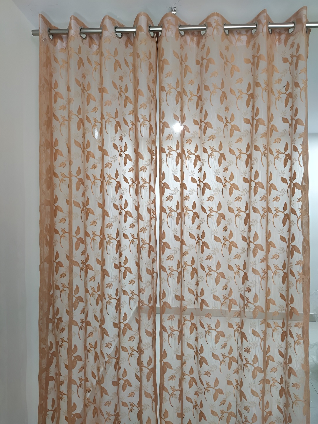 

RIDHAAN Brown Floral Sheer Eyelet Long Door Curtain