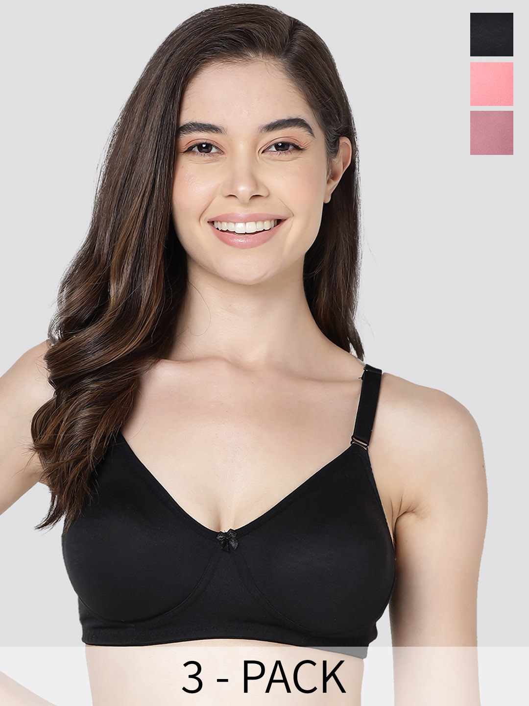 

Kalyani Evlyn Pack of 3 Double Layered Cups Seamless Bra BLK-CRL-ON, Black