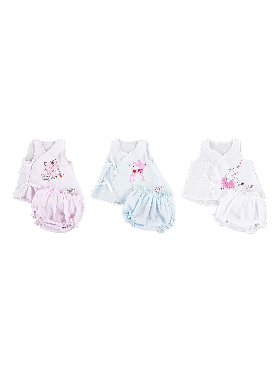 

BAESD Infant Girls Pack of 3 Printed Cotton T-Shirt And Matching Diaper, Pink