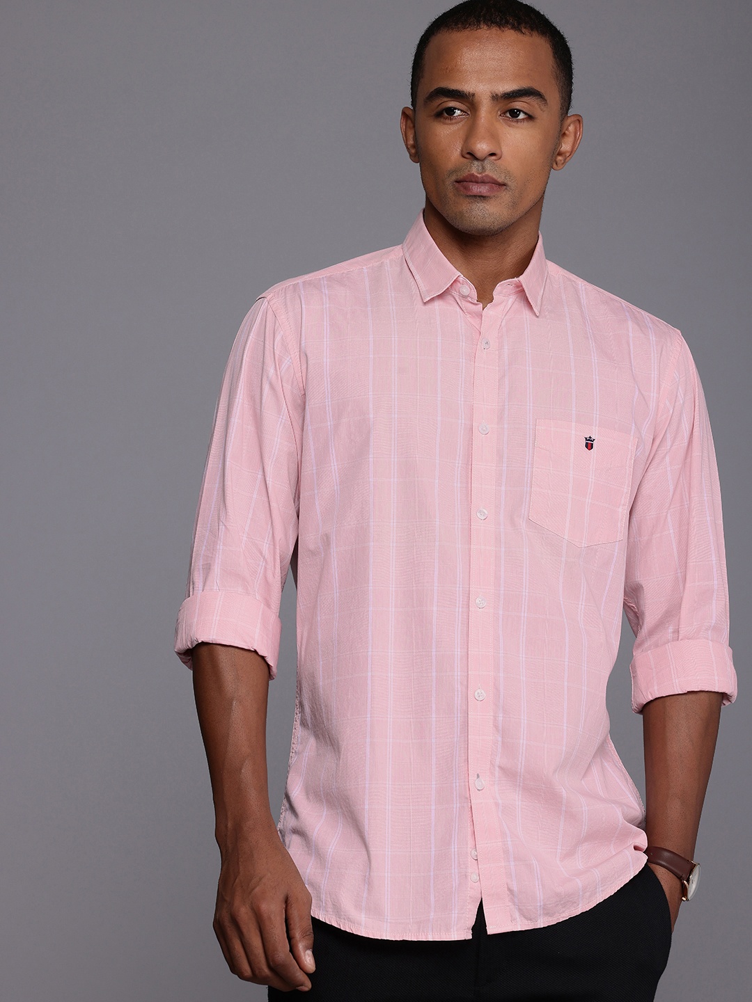 

Louis Philippe Sport Pure Cotton Slim Fit Opaque Checked Casual Shirt, Pink