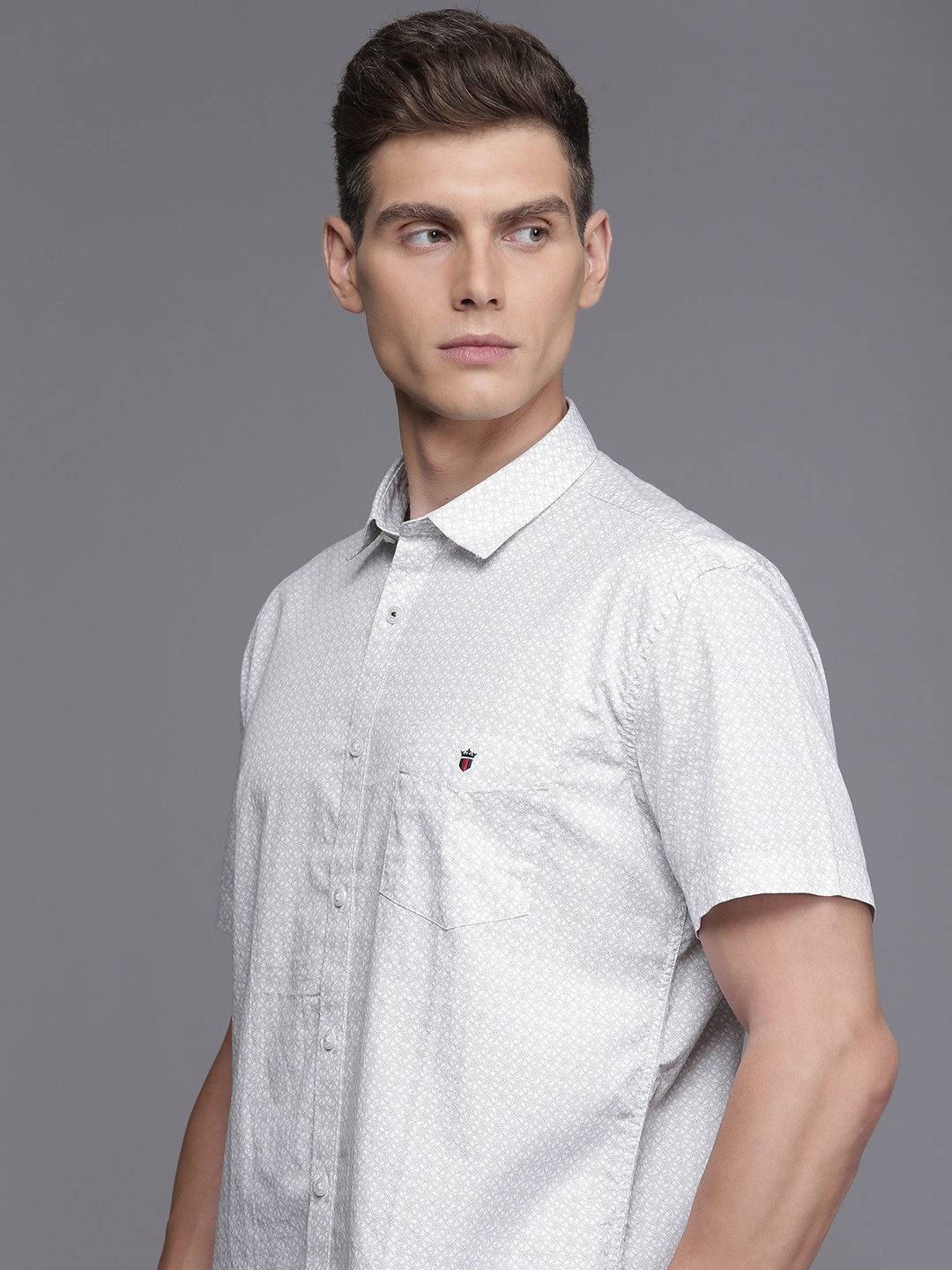 

Louis Philippe Sport Ditsy Geometric Printed Slim Fit Pure Cotton Shirt, White