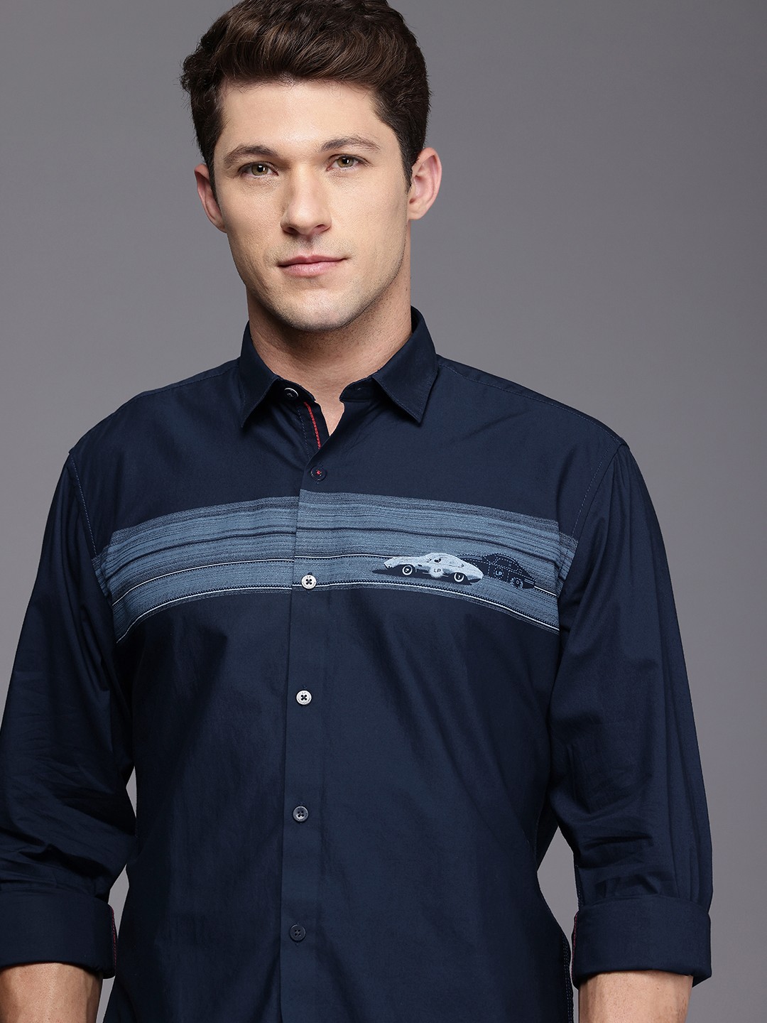 

Louis Philippe Sport Pure Cotton Slim Fit Opaque Printed Casual Shirt, Navy blue