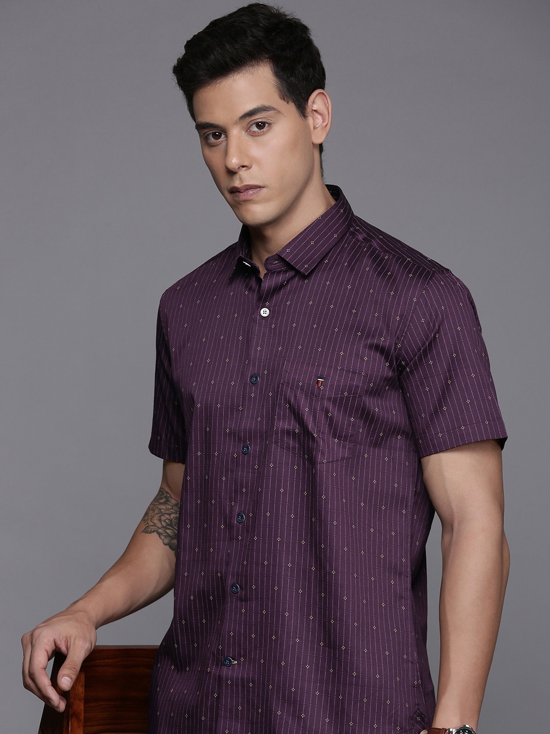 

Louis Philippe Sport Slim Fit Striped Pure Cotton Shirt, Violet