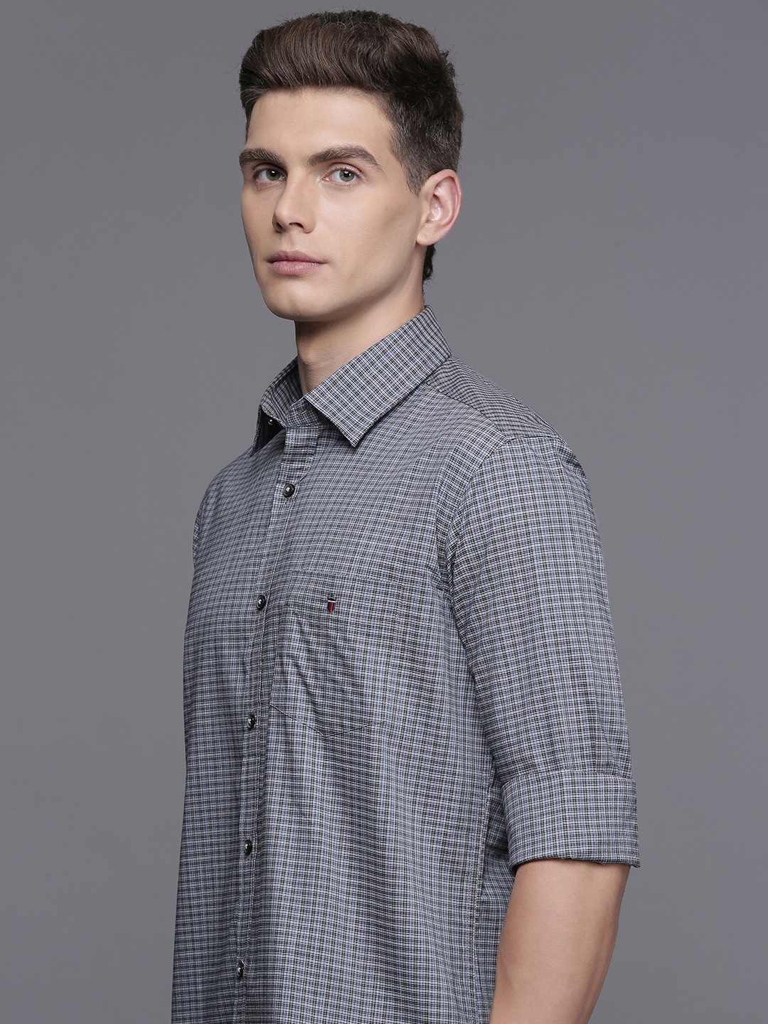 

Louis Philippe Sport Slim Fit Opaque Checked Casual Shirt, Grey