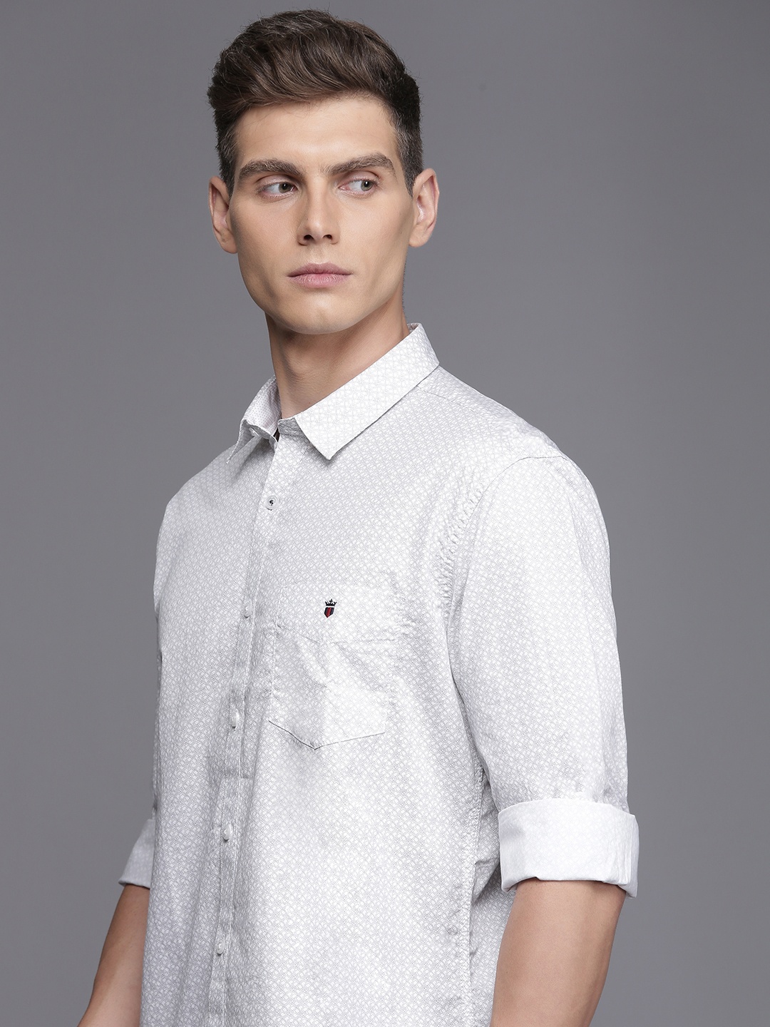 

Louis Philippe Sport Ditsy Geometric Printed Slim Fit Pure Cotton Shirt, White