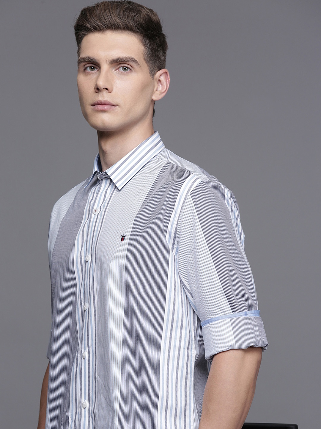 

Louis Philippe Sport Pure Cotton Slim Fit Opaque Striped Casual Shirt, Grey