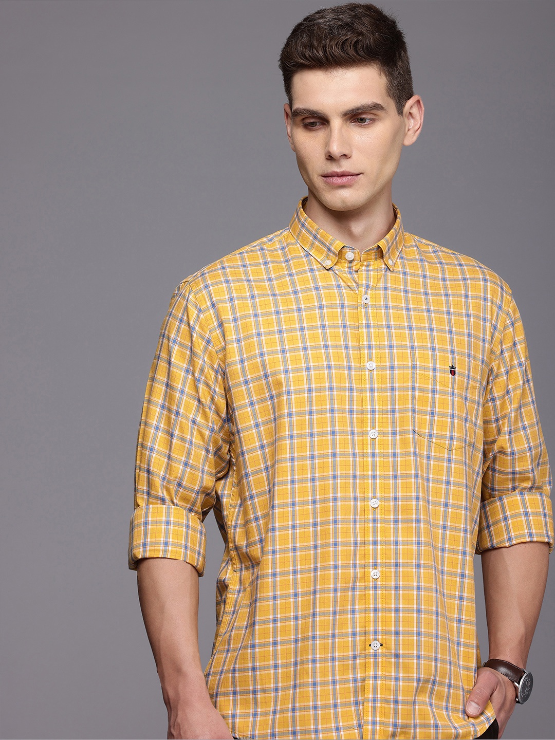 

Louis Philippe Sport Pure Cotton Slim Fit Opaque Checked Casual Shirt, Yellow