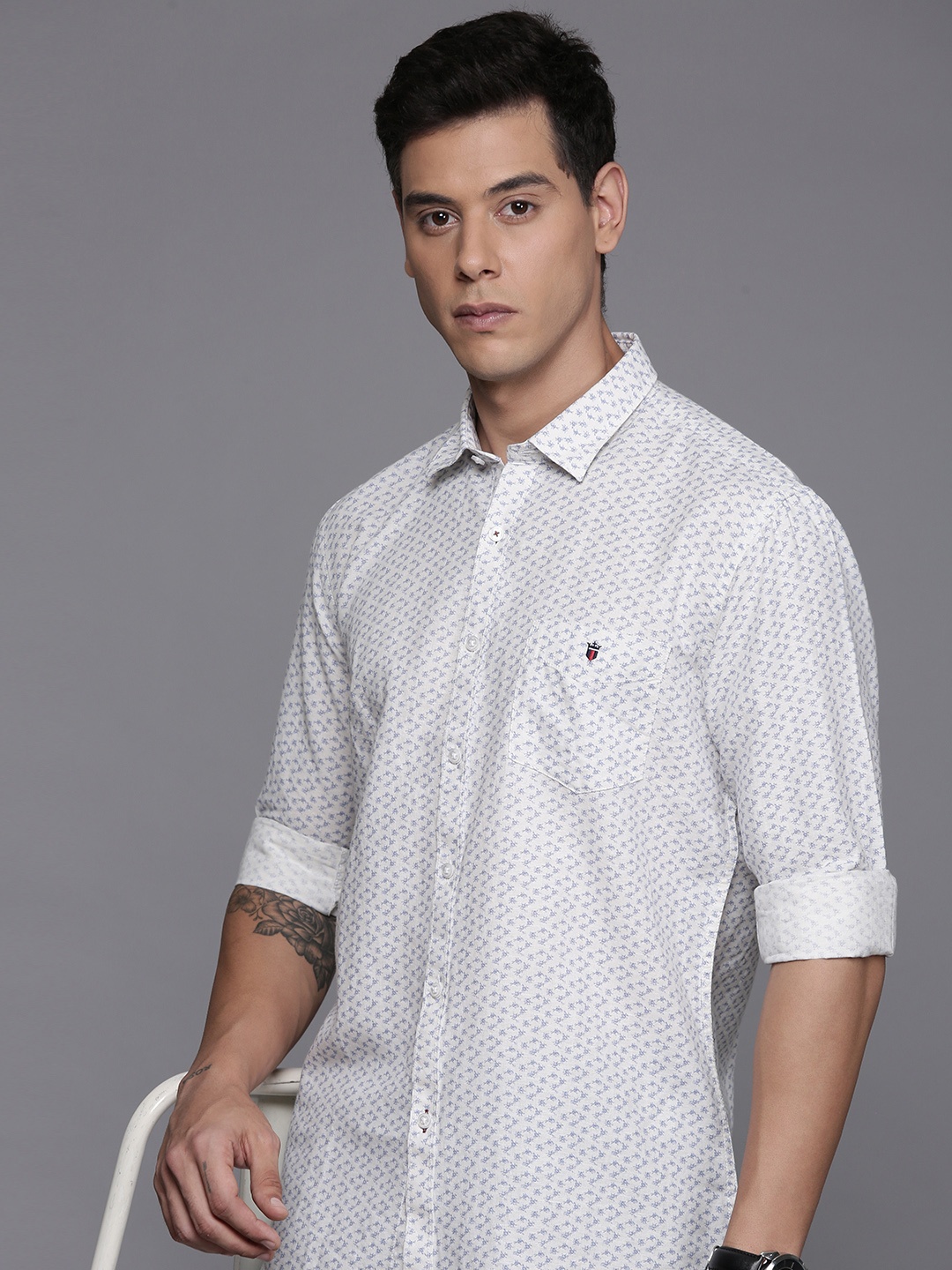 

Louis Philippe Sport Slim Fit Micro Ditsy Printed Shirt, White