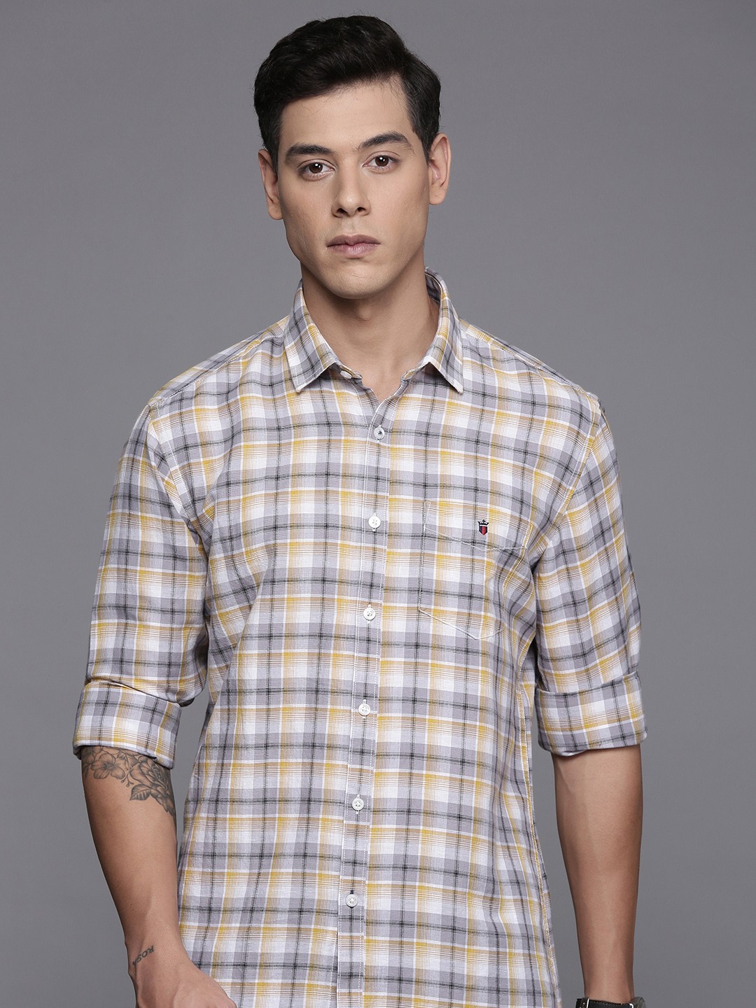 

Louis Philippe Sport Men Slim Fit Tartan Checks Opaque Checked Casual Shirt, Grey