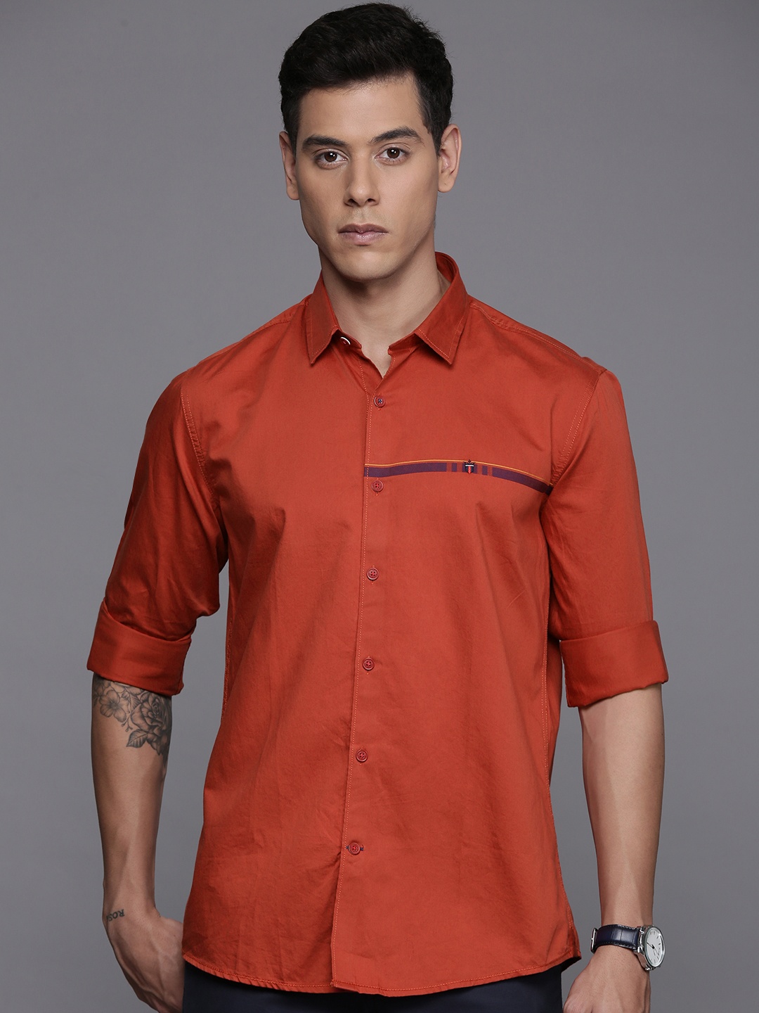

Louis Philippe Sport Cotton Slim Fit Opaque Casual Shirt, Rust