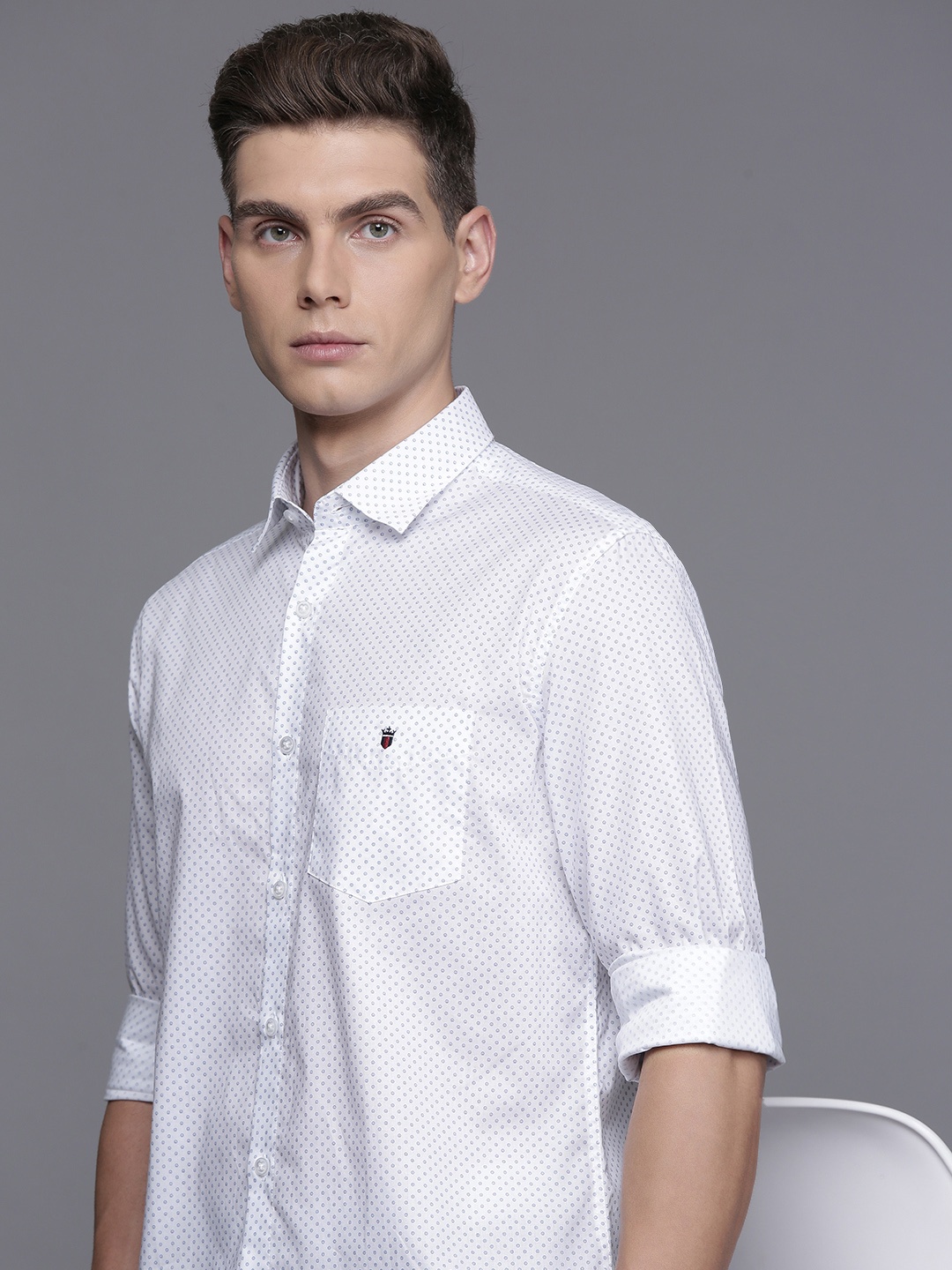 

Louis Philippe Sport Pure Cotton Slim Fit Geometric Printed Casual Shirt, White