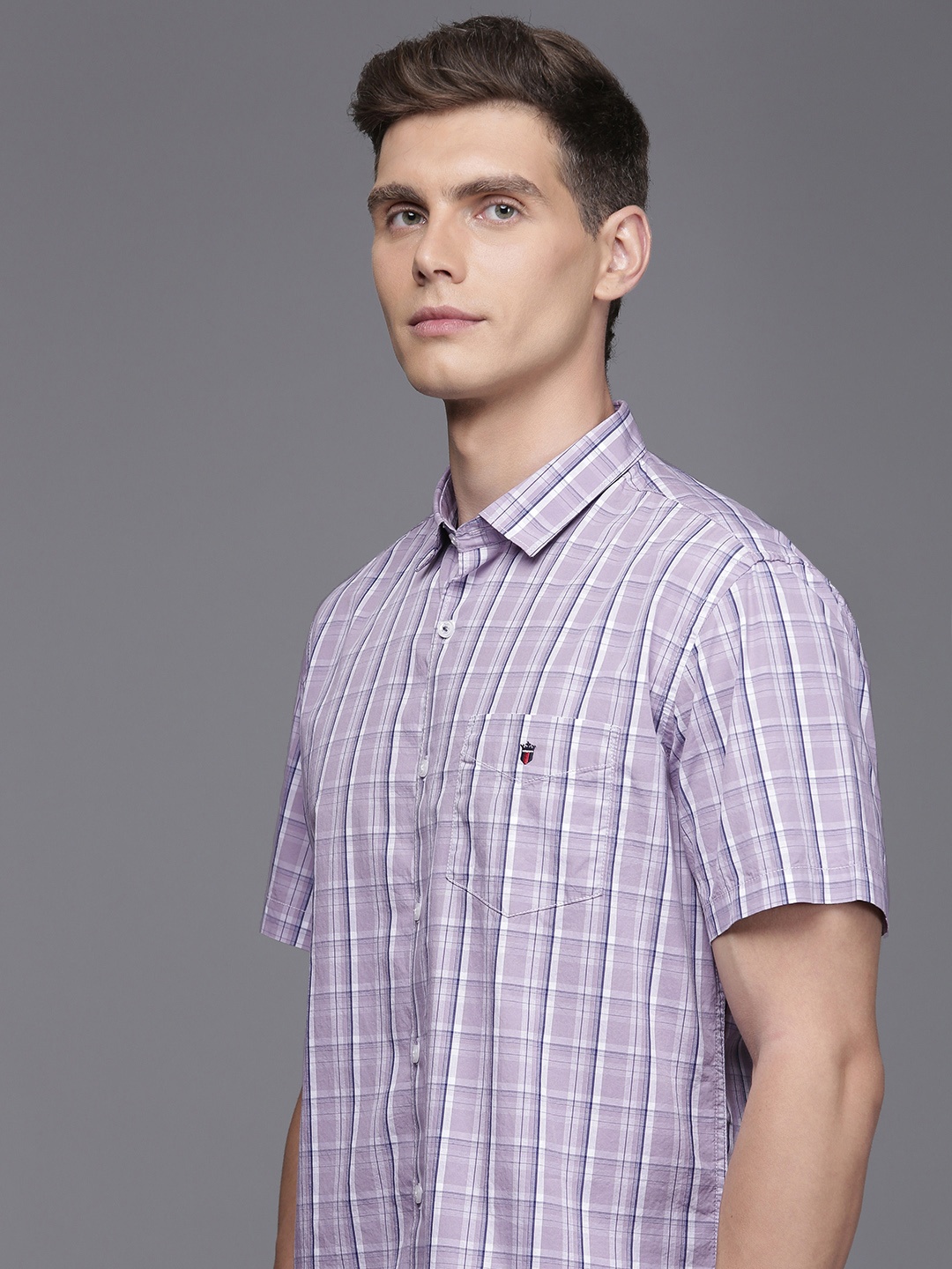 

Louis Philippe Sport Slim Fit Plaid Checks Printed Pure Cotton Shirt, Purple