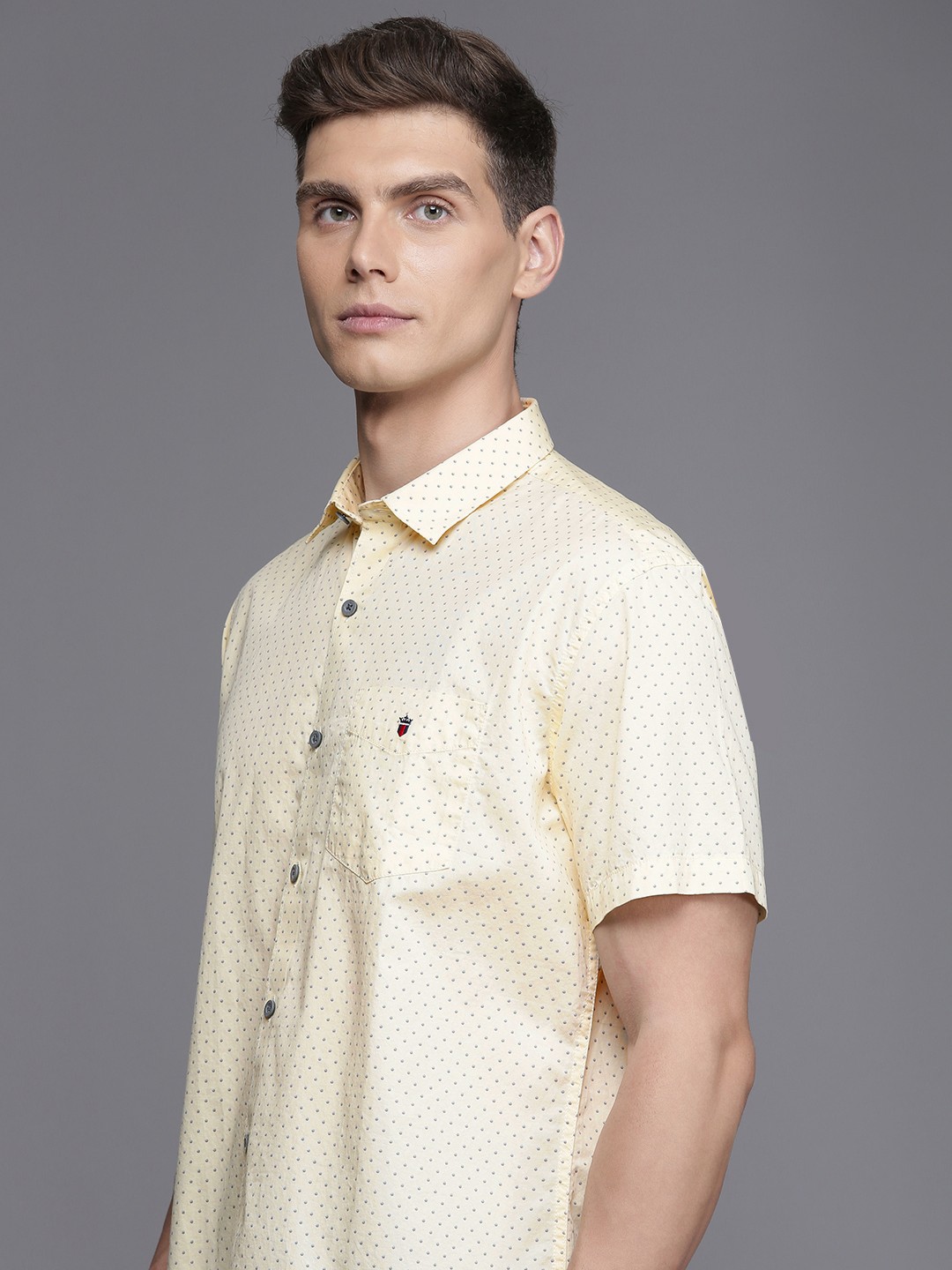 

Louis Philippe Sport Super Slim Fit Micro Ditsy Printed Pure Cotton Shirt, Yellow