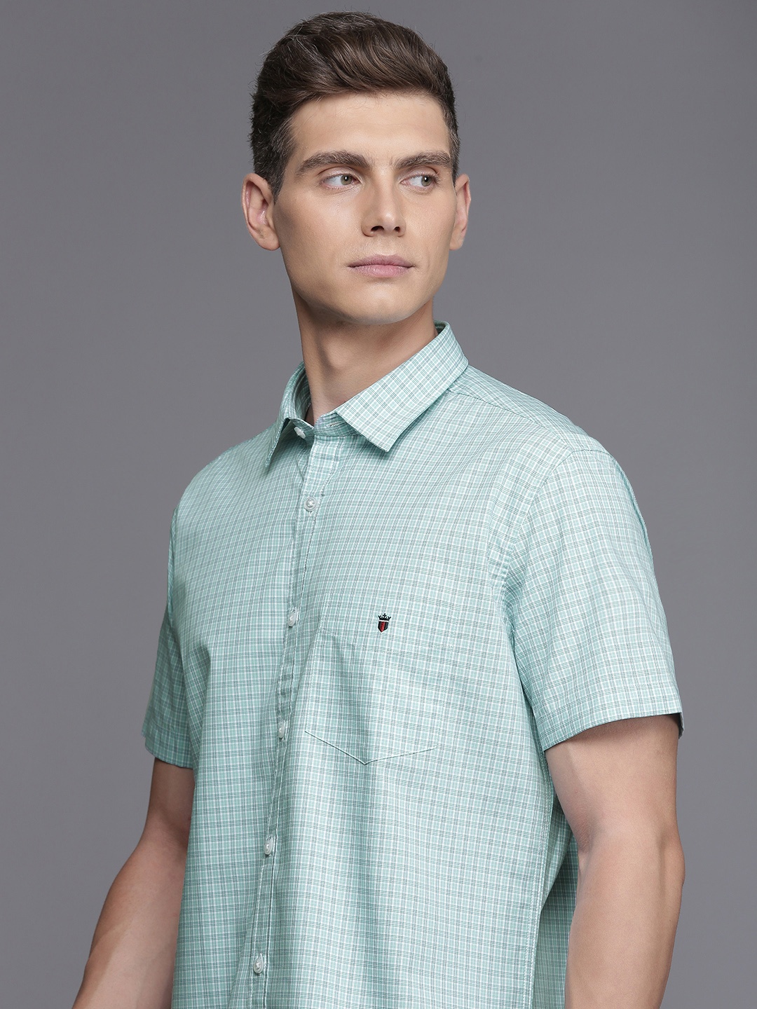 

Louis Philippe Sport Slim Fit Plaid Checks Printed Pure Cotton Shirt, Turquoise blue