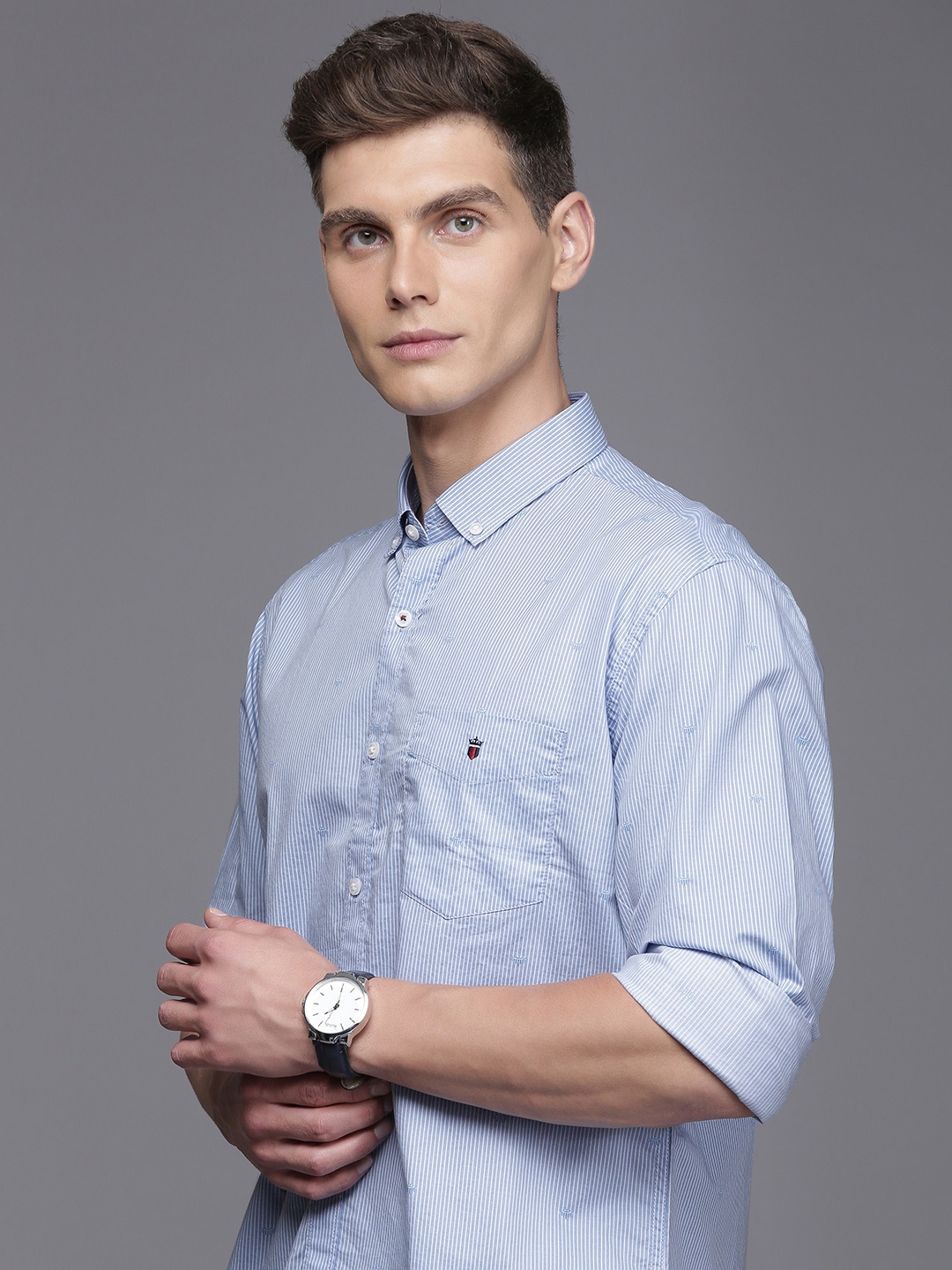 

Louis Philippe Sport Slim Fit Striped Pure Cotton Shirt, White