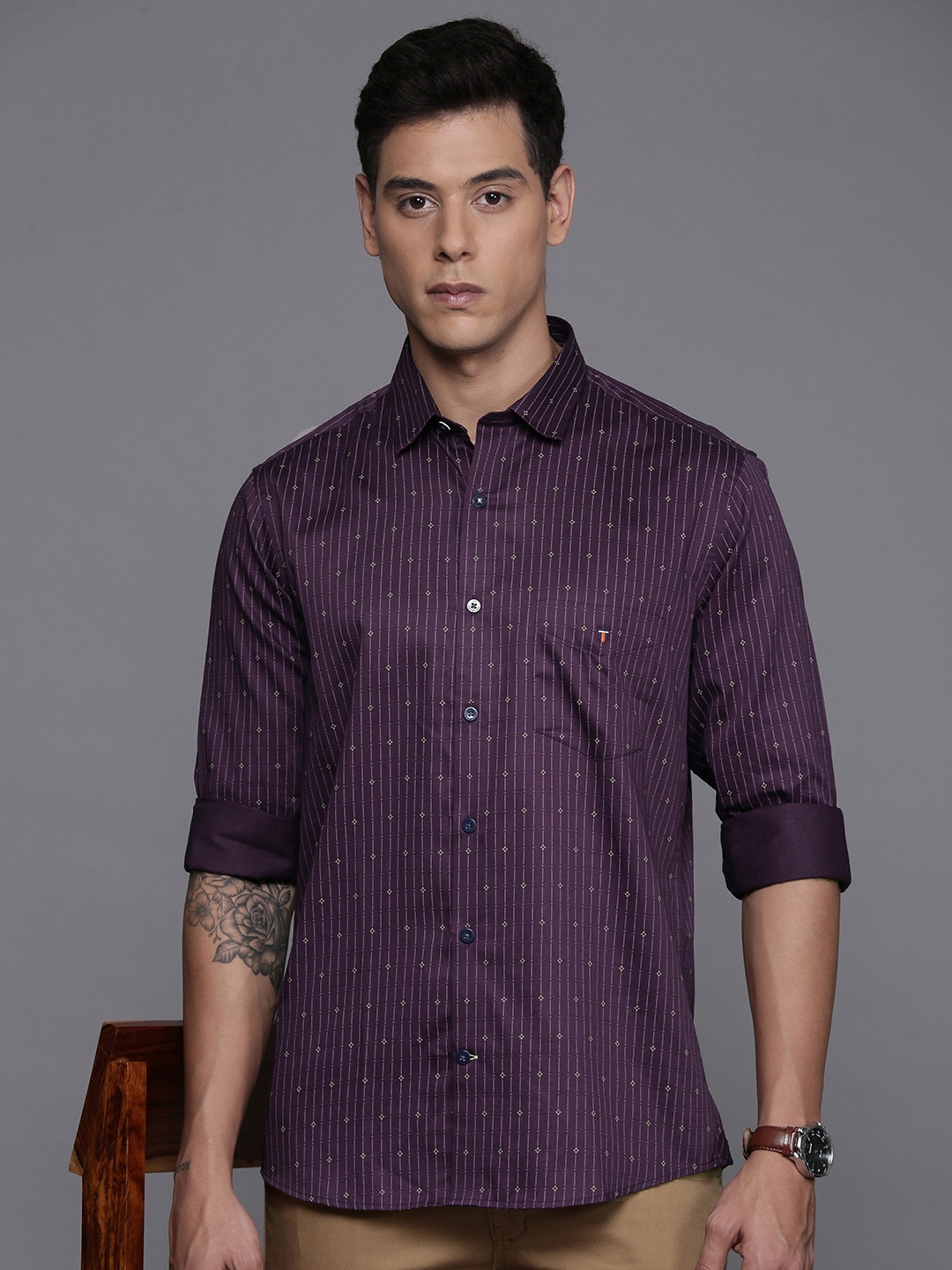 

Louis Philippe Sport Slim Fit Striped Pure Cotton Shirt, Violet