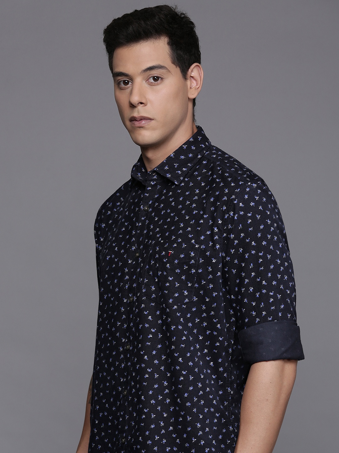 

Louis Philippe Sport Slim Fit Pure Cotton Floral Print Casual Shirt, Navy blue