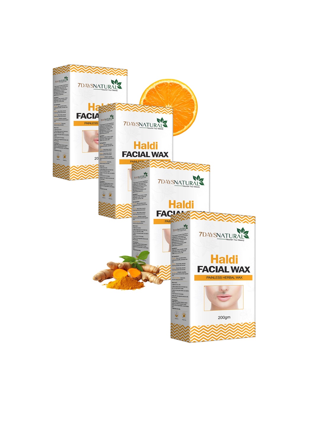 

7 DAYS Natural Set Of 4 Haldi Facial Wax With Multani Mitti - 200g Each, Yellow