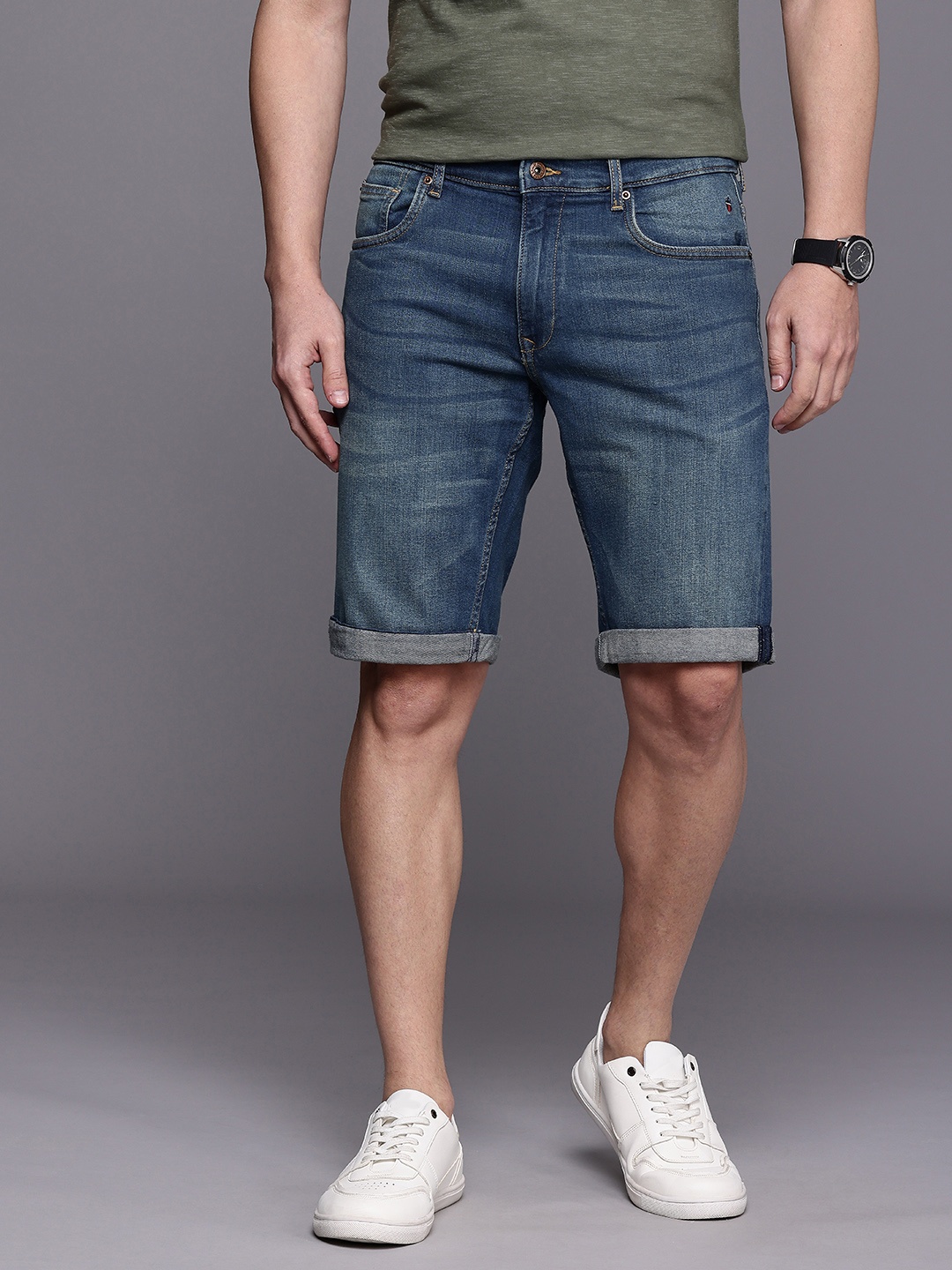 

Louis Philippe Jeans Men Slim Fit Denim Shorts, Blue