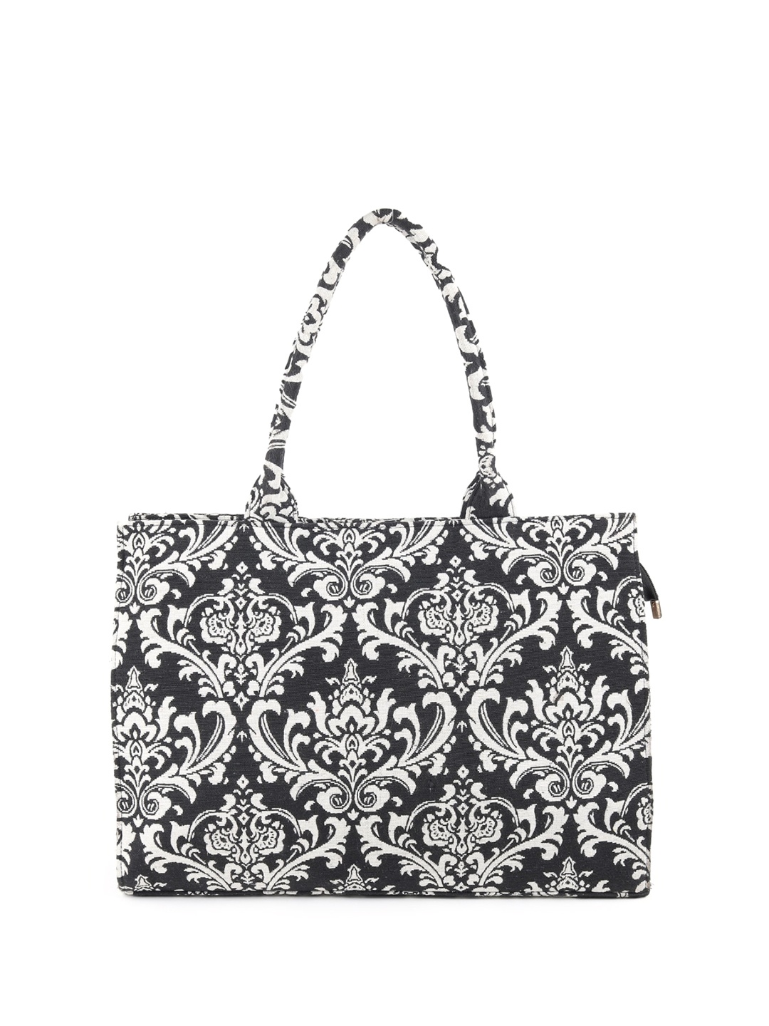 

ODETTE Ethnic Motifs Printed Oversized Structured Shoulder Bag, Black