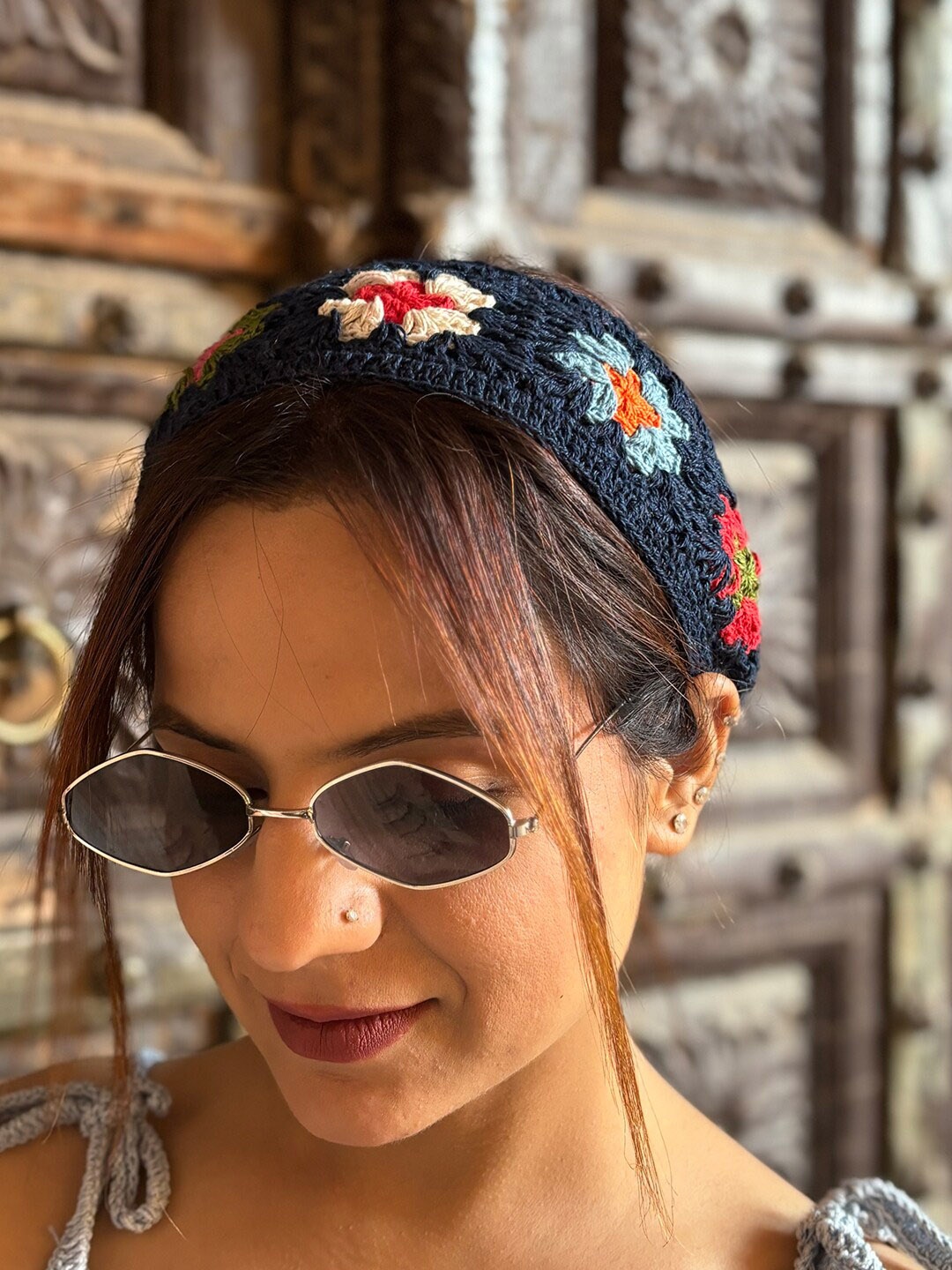 

Velvery Cotton Bandana Headband, Navy blue