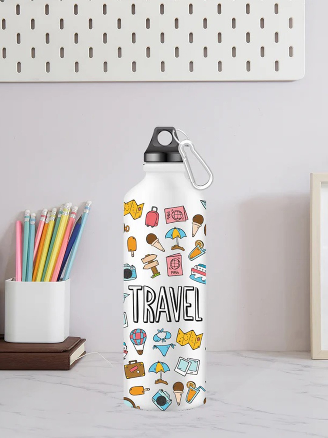 

DecorTwist White Stainless Steel Printed Water Bottle