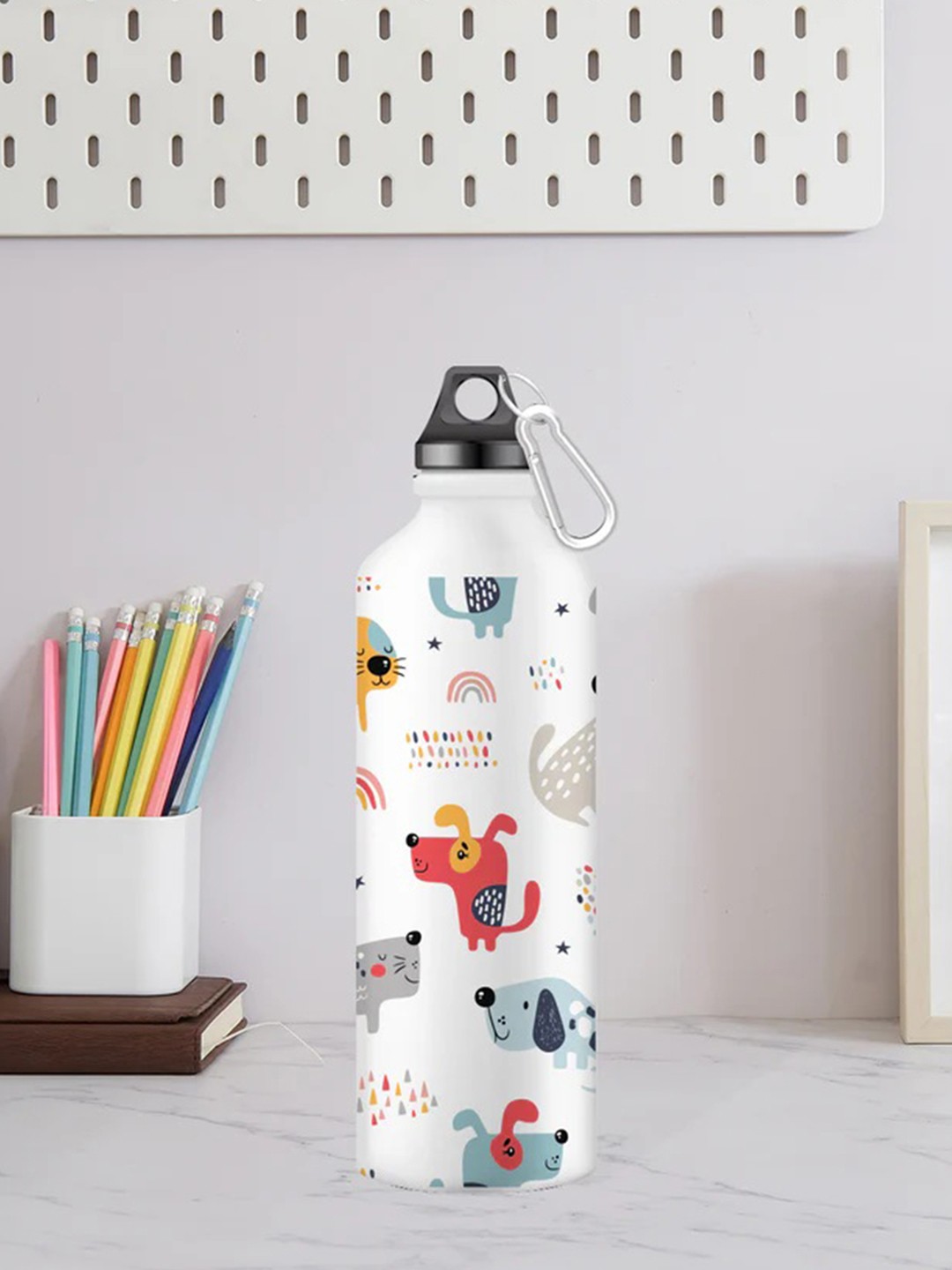 

DecorTwist White Stainless Steel Printed Water Bottle
