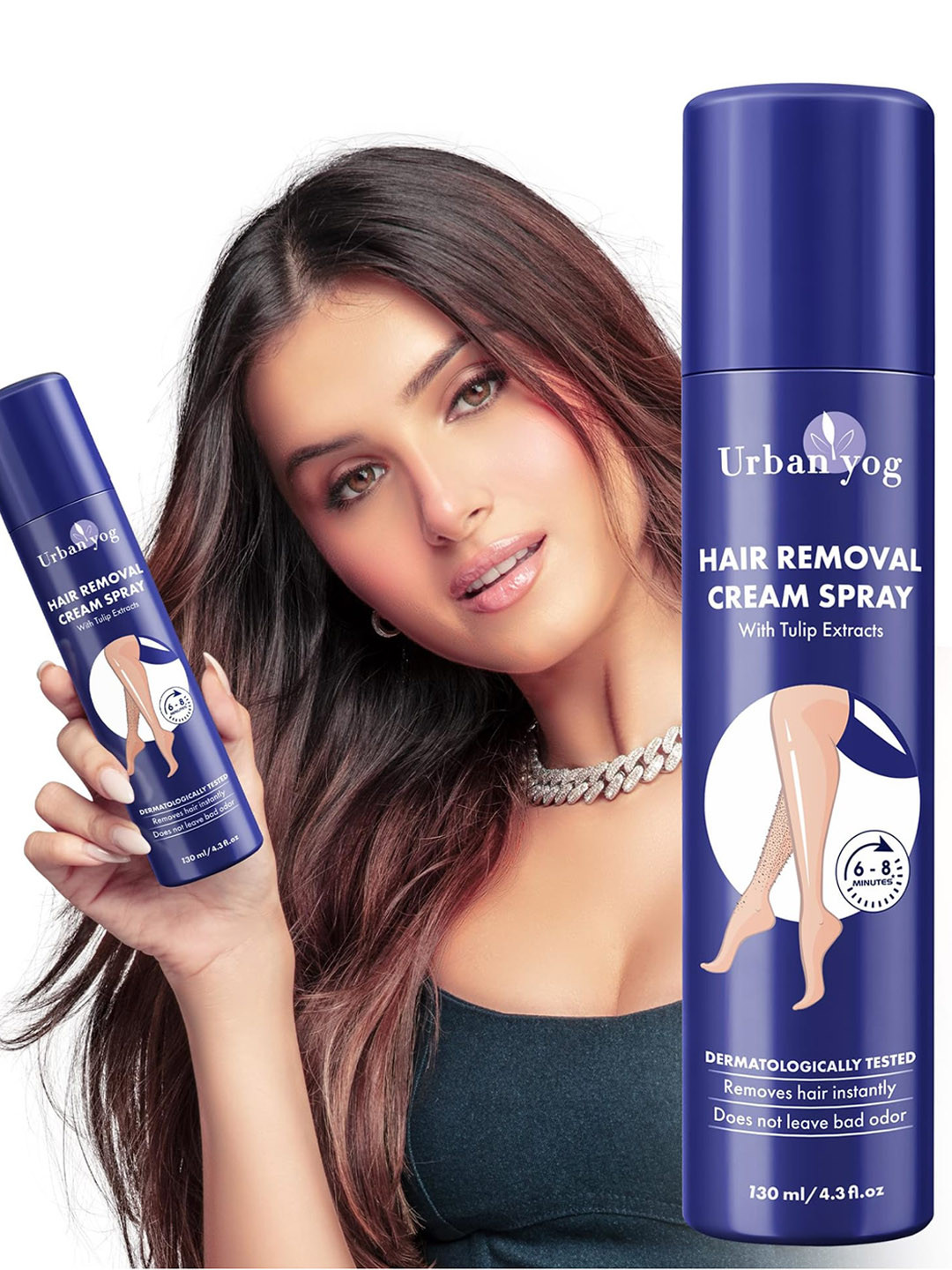 

URBANGABRU Pain Free Hair Removal Cream Spray With Tulip Extract - 130ml, Blue