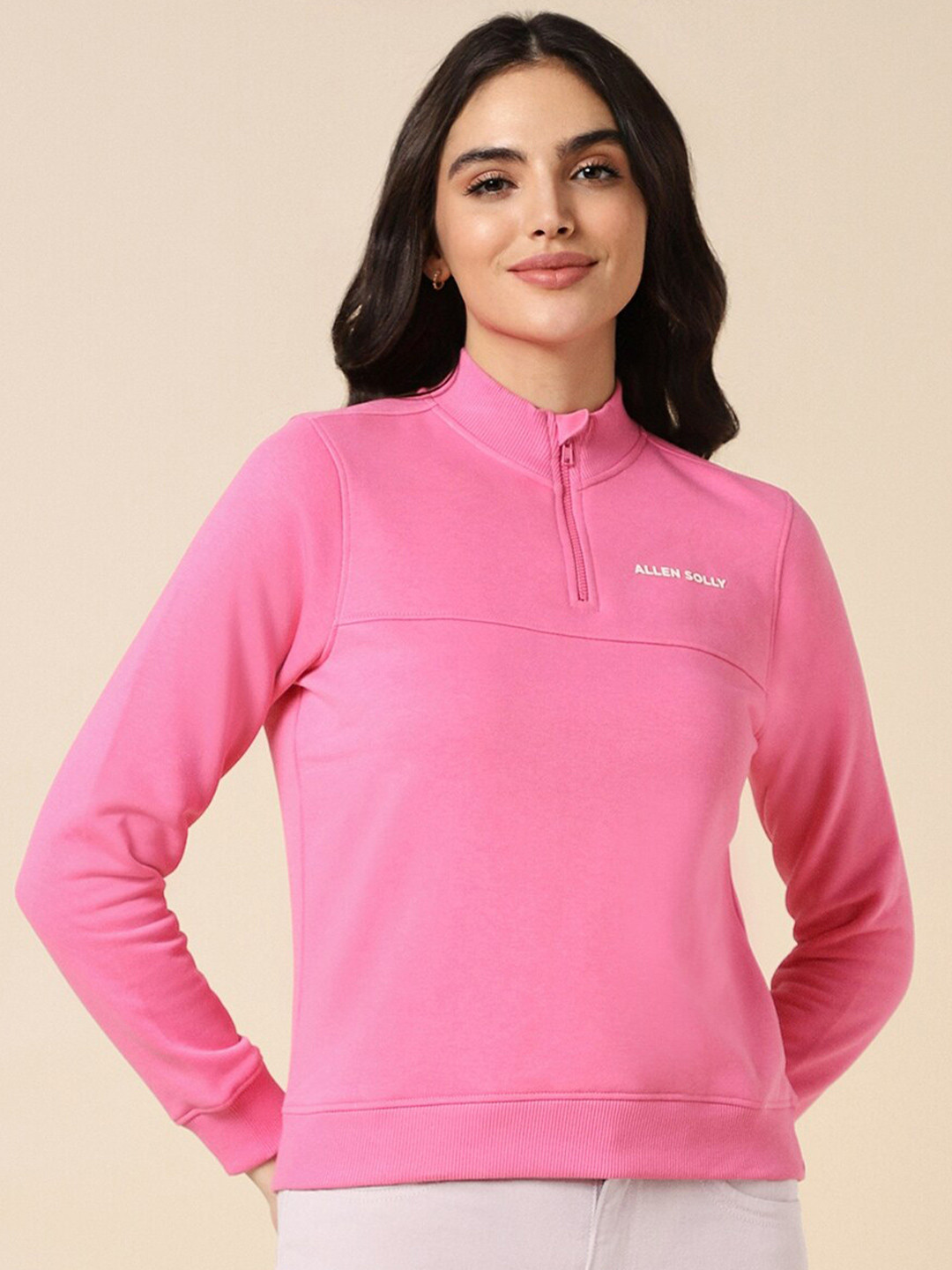 

Allen Solly Woman Mock Collar Pure Cotton Sweatshirt, Pink