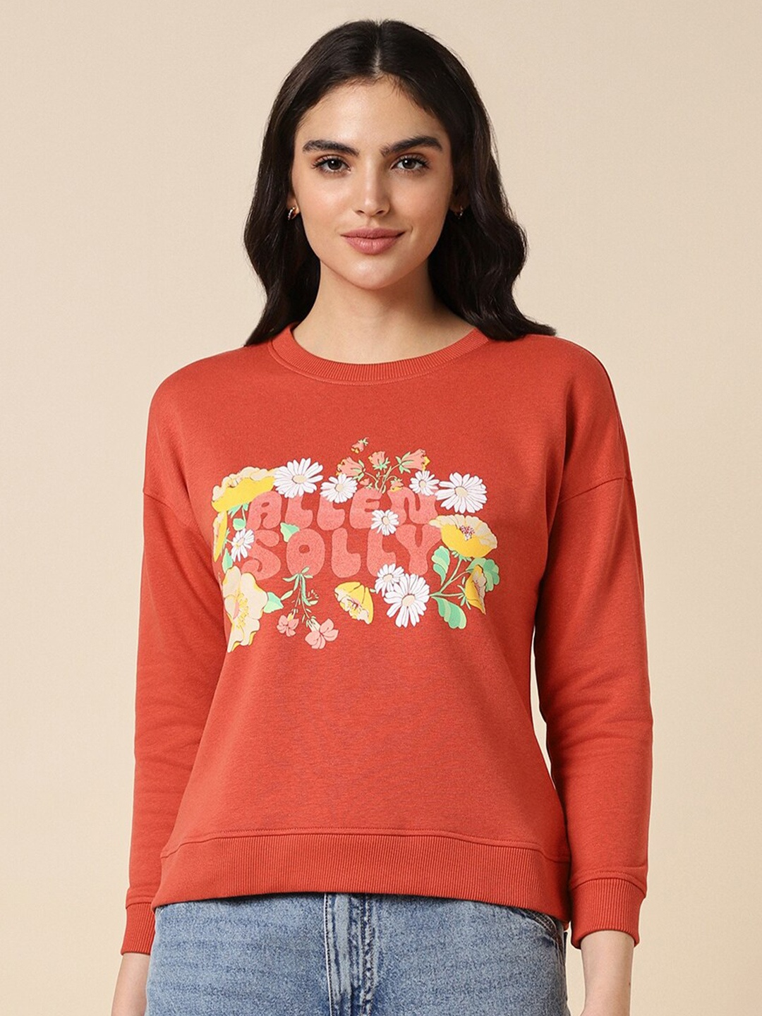 

Allen Solly Woman Typography Printed Sweatshirt, Orange