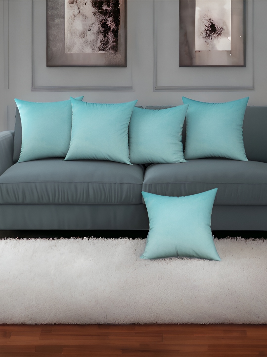 

BIGGER FISH Blue5 Pieces Velvet Square Cushion Covers, Blue