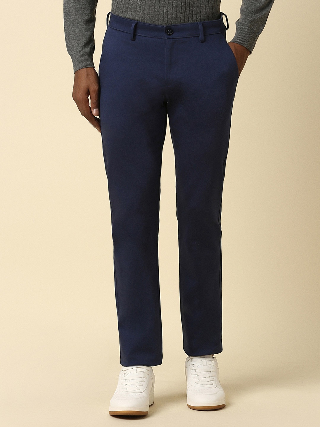 

Allen Solly Men Slim Fit Mid-Rise Cotton Chinos Trousers, Navy blue