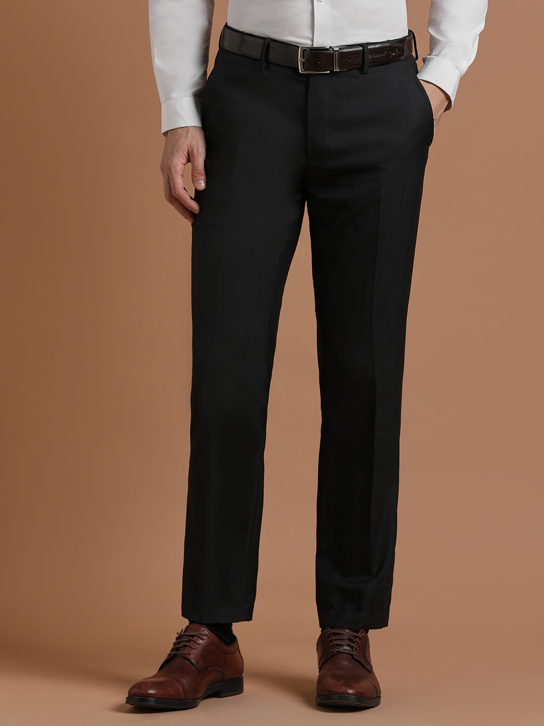 

Allen Solly Men Slim Fit Mid-Rise Formal Trousers, Black