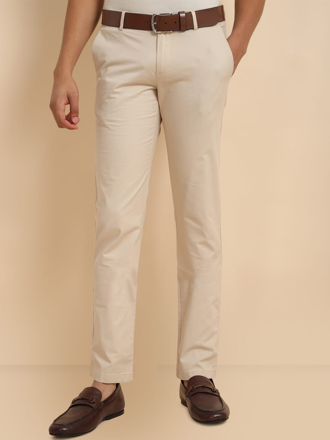 

Allen Solly Men Slim Fit Mid-Rise Cotton Chinos, Cream