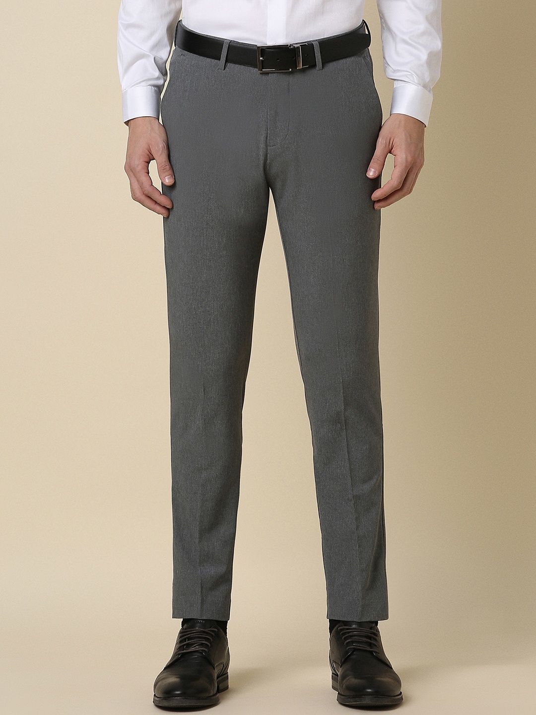 

Allen Solly Men Textured Slim Fit Mid-Rise Formal Trousers, Grey