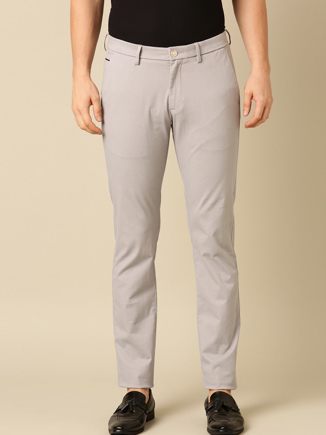 

Allen Solly Men Textured Mid-Rise Slim Fit Cotton Trousers, Beige