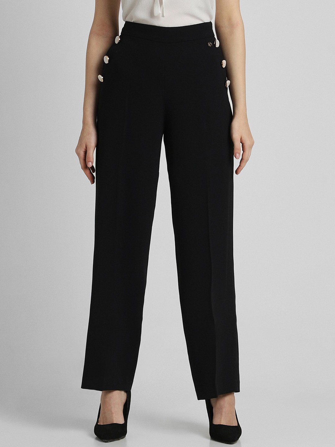 

Allen Solly Woman Mid Rise Formal Trousers, Black