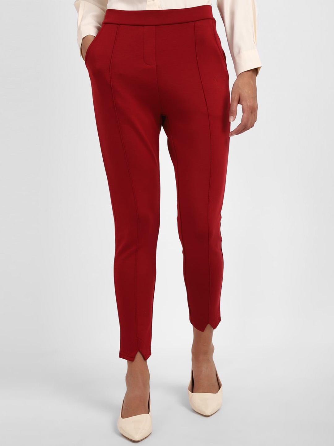 

Allen Solly Woman Mid Rise Pleated Cigarette Trousers, Red