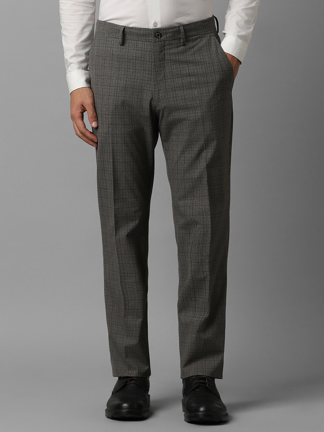 

Louis Philippe Men Checked Mid Rise Slim Fit Trouser, Grey