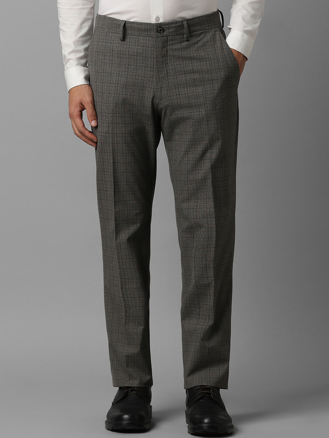 

Louis Philippe Men Checked Slim Fit Trouser, Grey