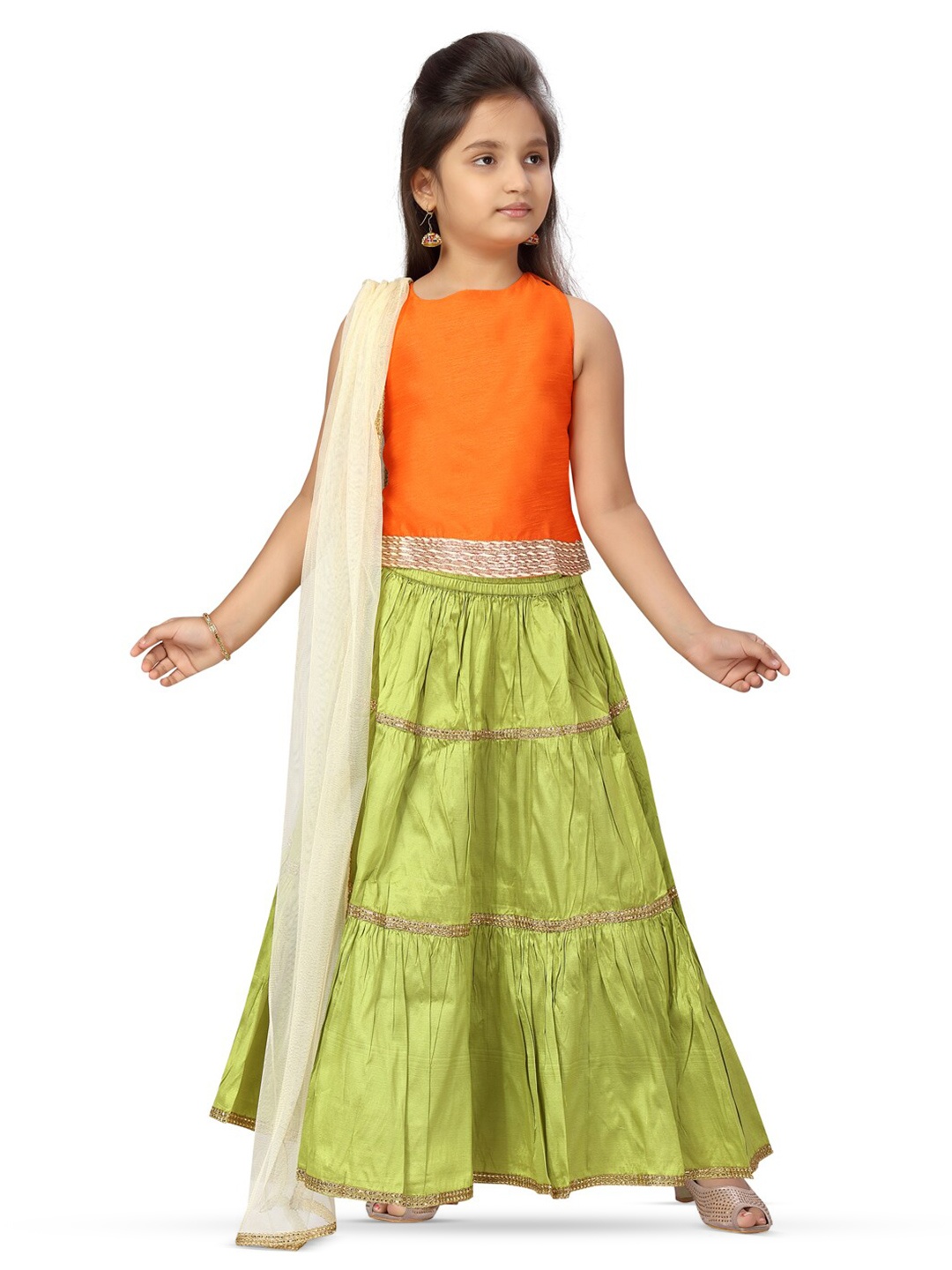 

BAESD Girls Silk Ready to Wear Lehenga & Choli With Dupatta, Orange