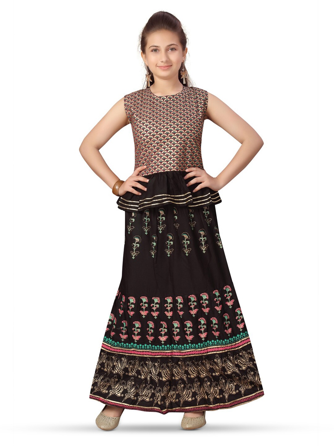 

BAESD Girls Printed Ready to Wear Lehenga & Choli, Black