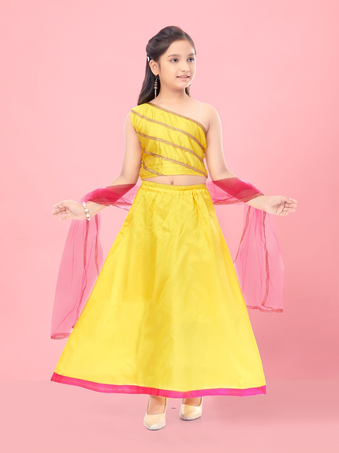 

BAESD Girls Embellished Ready to Wear Lehenga & Blouse With Dupatta, Yellow