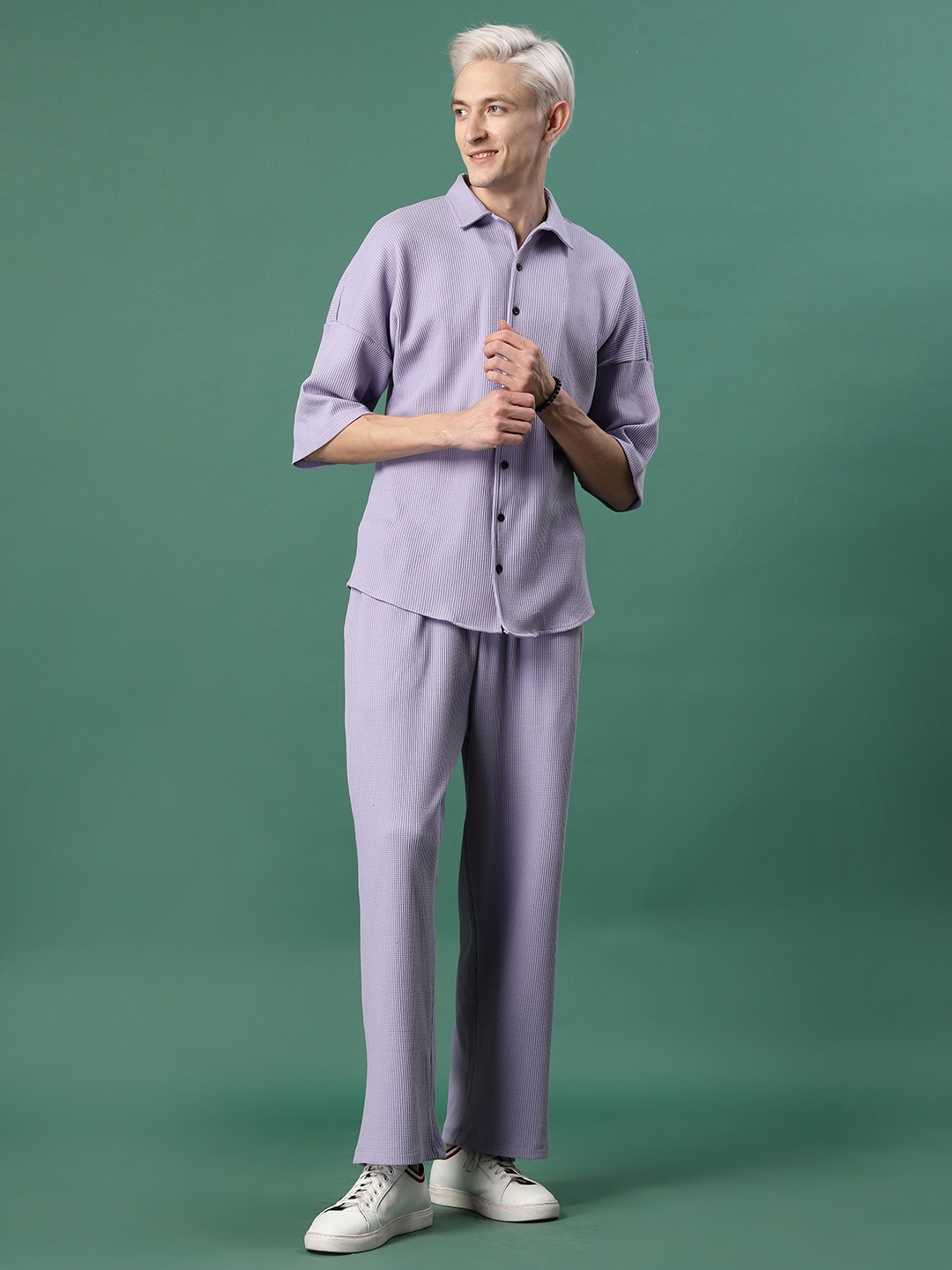 Rigo Oversized Pure Cotton Shirt & Trousers Co-Ord, Purple