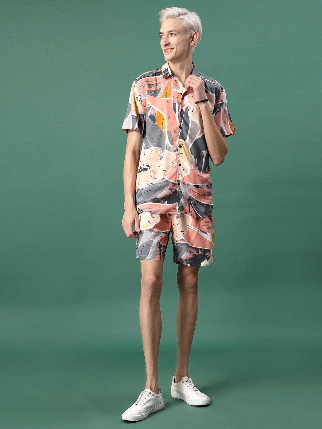 

Rigo Printed Shirt & Shorts Co-Ord, Pink