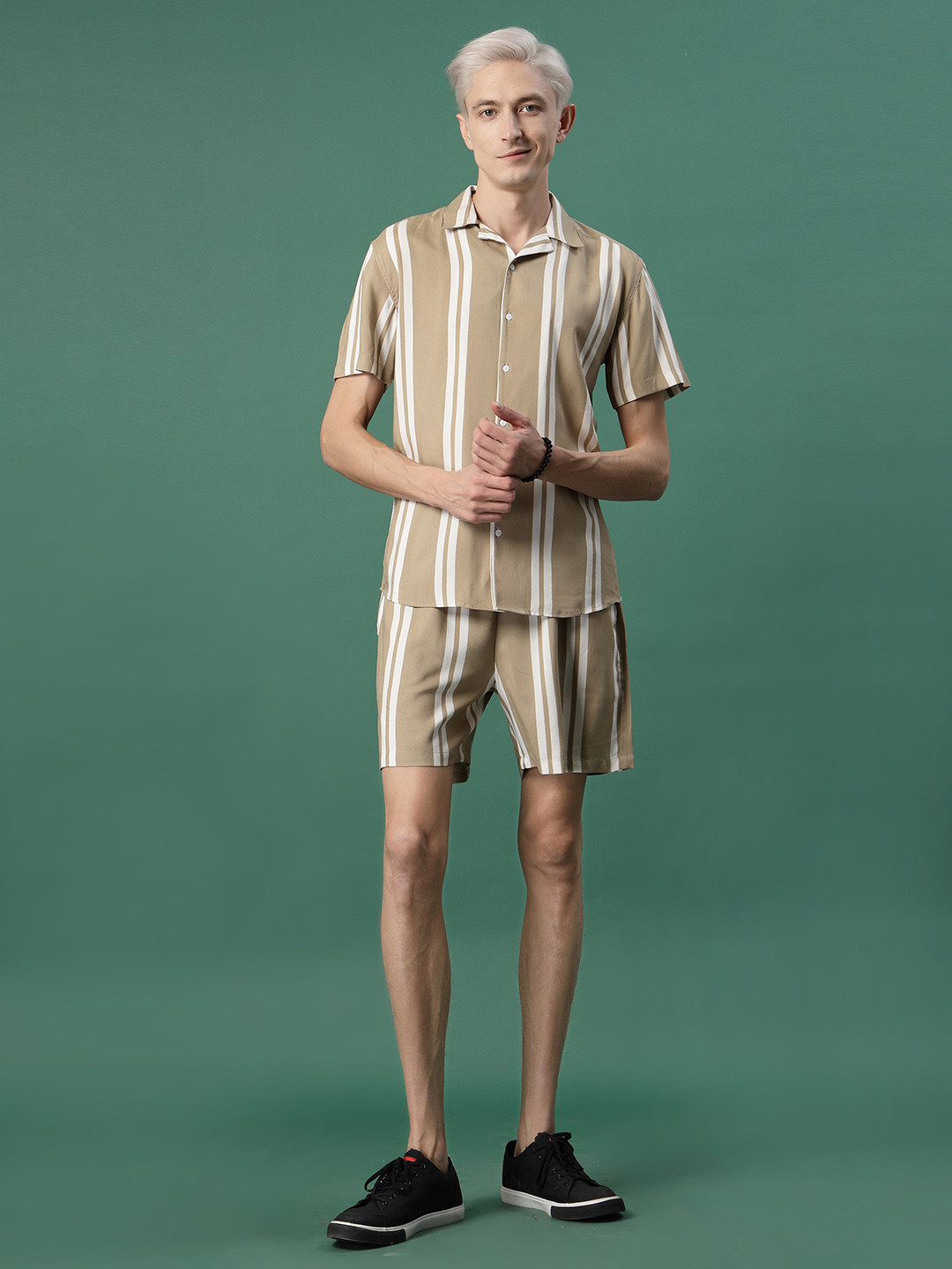 

Rigo Striped Shirt & Shorts Co-Ord, Beige