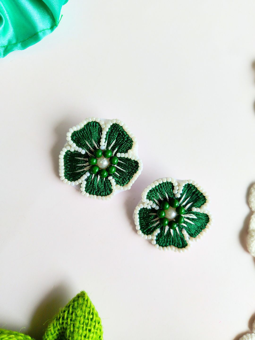 

Sangria Beaded Bohemian Floral Stud Earrings, Green