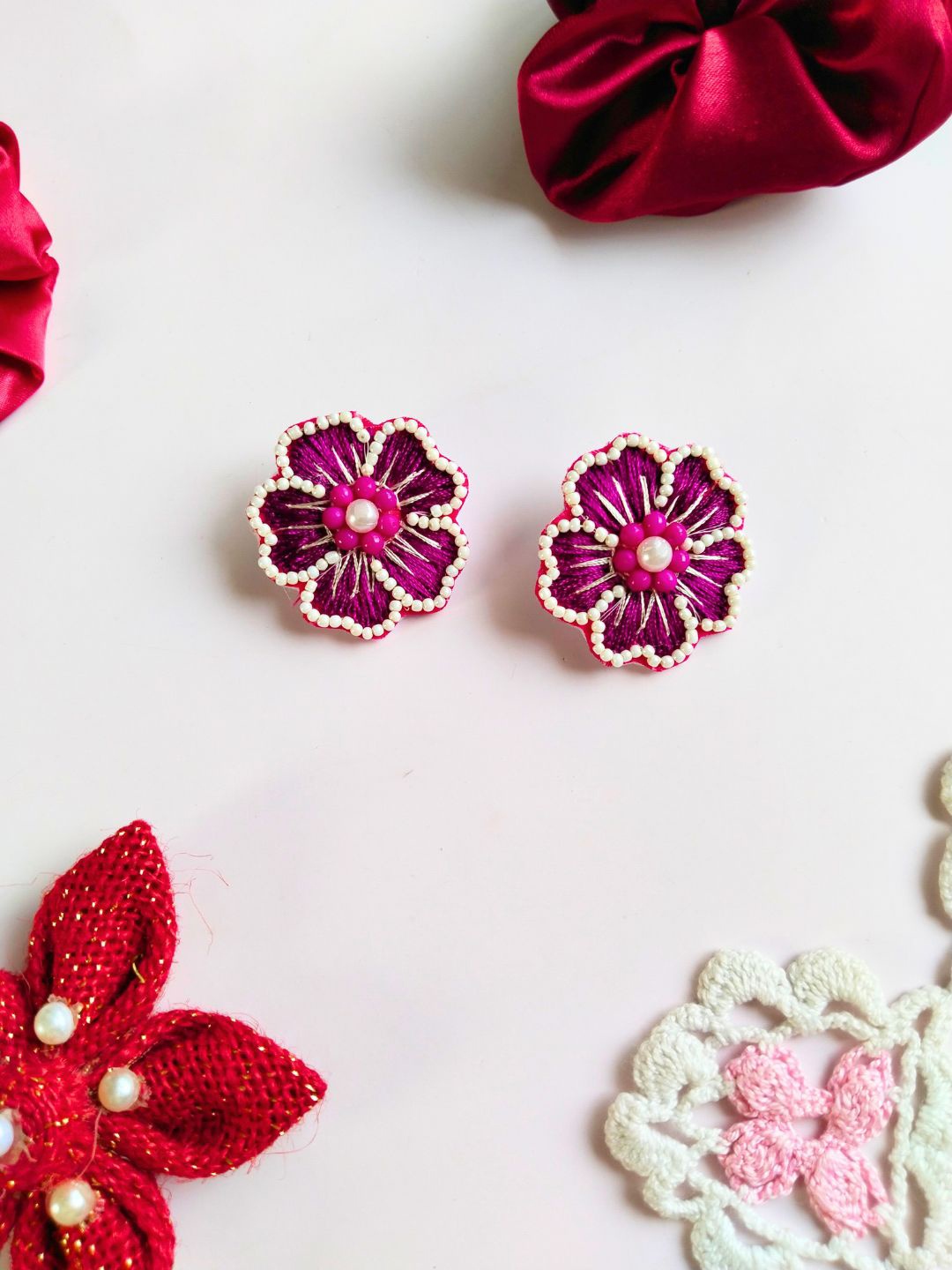 

Sangria Beaded Bohemian Floral Stud Earrings, Purple