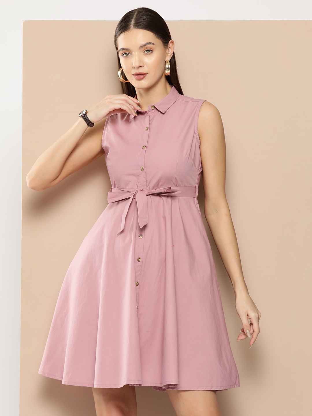 

Chemistry Solid Tie-Ups Detailed A-Line Dress, Pink