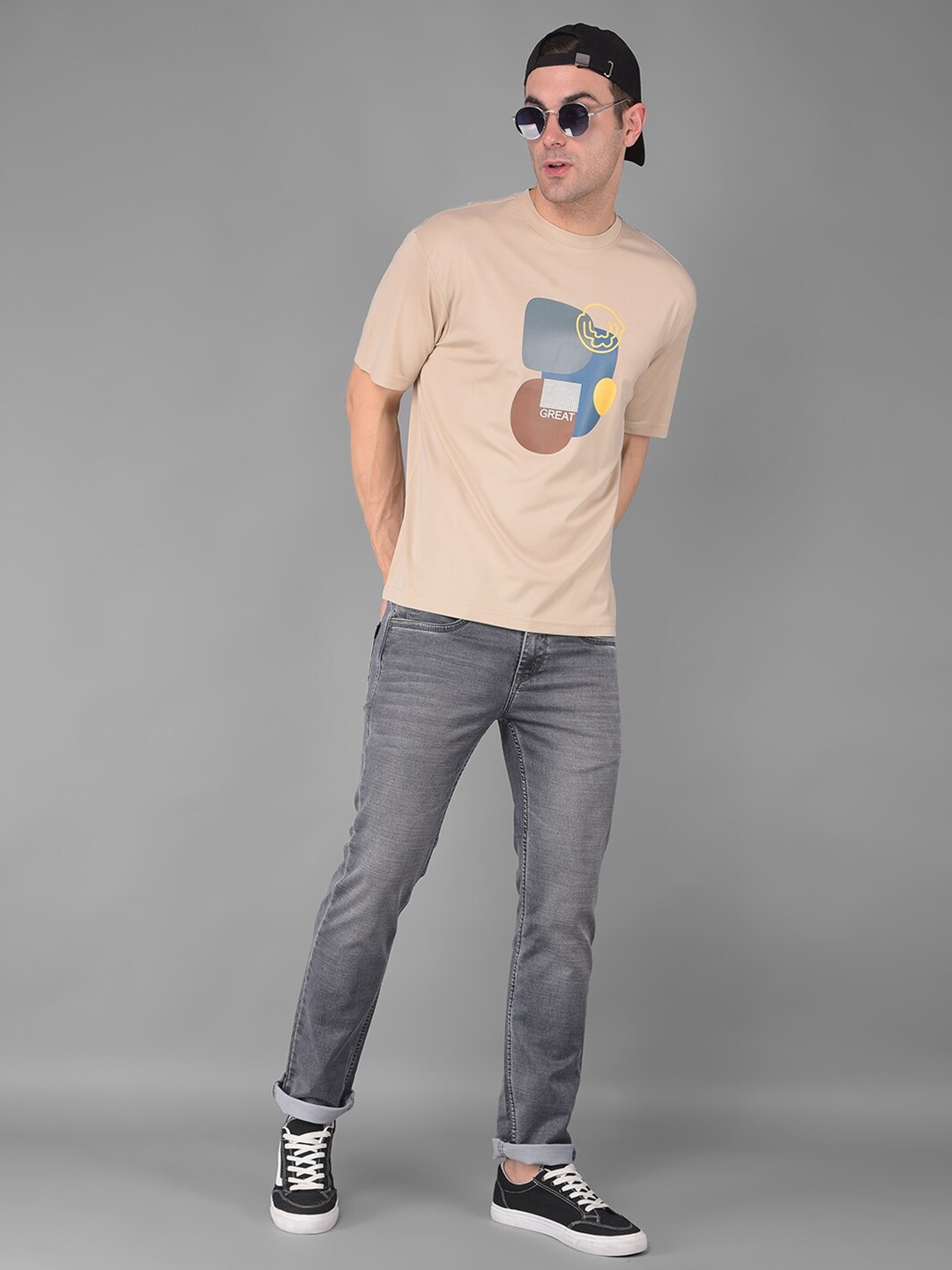 

COBB Printed Round Neck Oversized T-shirt, Beige